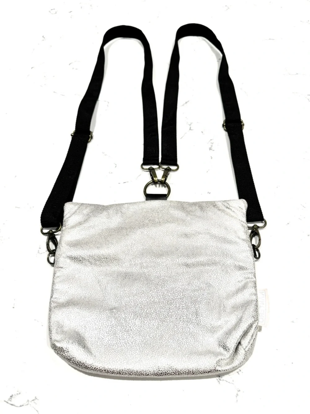 Kantero White Silver Glitter Backpack and Crossbody Bag with Black Straps NWOT - Picture 8 of 12